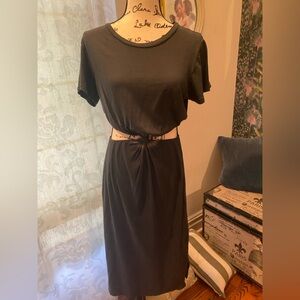 LNA Black Sheath Midi Dress with Waist Knot